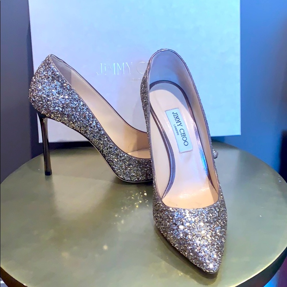 Jimmy Choo Romy 100 Glitter Antique Gold